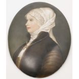 A KPM porcelain plaque, late 19th century, of oval form, painted with a portrait of a nun, with i...