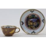 A rare Meissen Hausmaler teacup and saucer, the porcelain c.1730s, later decorated in enamels c.1...