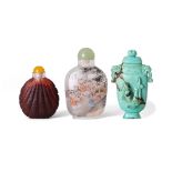 A Chinese turquoise miniature vase and two glass snuff bottles, late Qing dynasty- Republic, comp...