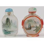 Two Chinese inside painted glass snuff bottles, late 19th century, each decorated to one side wit...