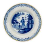 A Dutch Delft blue and white tin-glazed faience plate, 18th century, decorated in the Chinoiserie...