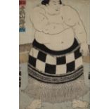 After Utagawa Kuniteru, Japanese, 1830-1874, a woodblock print of sumo wrestler Tegarayama Katsuj...