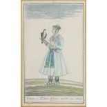An Indian miniature engraving, 20th century, depicting Iehan or Tehon Gure with falcon perched on...
