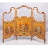 A French three fold screen, first quarter 20th century, with three hand painted panels below beve...