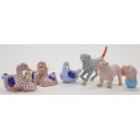 A collection of six Herend animal figurines, 20th century, printed factory marks, comprising: a b...