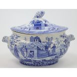 A Copeland Spode twin handled tureen and cover, 19th century, decorated in transfer print blue an...