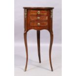 A French inlaid walnut cylindrical side chest, Louis XV style, first quarter 20th century, gilt m...
