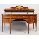 A George III inlaid mahogany sideboard, in the Sheraton style, last quarter 18th century, satinwo...