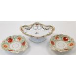 A pair of Spode scallop rim handled dishes, early 19th century, both painted with a border of flo...