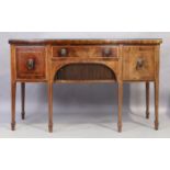 A George III mahogany bow front sideboard, last quarter 18th century, boxwood and satinwood inlai...
