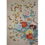 Chinese School, 20th century, a study of butterflies and blossoming peonies, ink and colour on si...