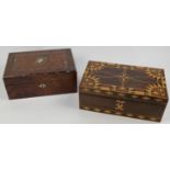 Two writing slopes, 19th century, to include an inlaid rosewood example with geometric motifs to ...