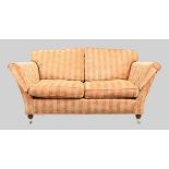 A modern two seat sofa, possibly by Duresta, with red and beige striped fabric upholstery, raised...