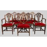 A harlequin set of eight George III Hepplewhite style mahogany dining chairs, first quarter 19th ...
