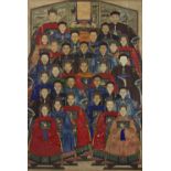 Chinese School, Qing dynasty, 19th century, a large ancestor group portrait depicting thirty-two ...