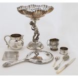 A group of silver and silver plate, comprising: a silver milk jug, London, 1954, Edward Barnard &...