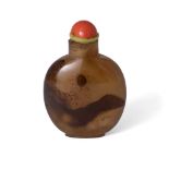 A Chinese 'shadow agate' agate snuff bottle, late Qing dynasty, carved from a toffee brown stone,...