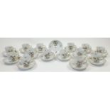 A group of fourteen Herend 'Rothschild Bird' pattern porcelain coffee cups with fifteen associate...