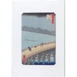 Three Japanese woodblock prints, 20th century, comprising: Utagawa Hiroshige (1797-1858), Sudden ...