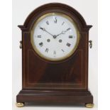 An inlaid mahogany bracket clock, second half 19th century, the break arch case with twin brass h...