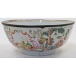 A Chinese export punch bowl, 18th century, decorated in famille rose to the exterior with panels ...