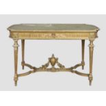 A French giltwood centre table, Louis XIV style, first quarter 20th century, tooled green leather...