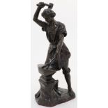 After Edouard Drouot, French, 1859-1945, a bronze of a blacksmith working at his anvil, bearing s...