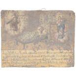 A Mexican ex-voto miracle painting, mid-19th century, the heavily worn image depicting an ill-str...