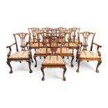 A set of twelve mahogany dining chairs, in Chippendale style, 20th century, to include two carver...
