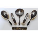 An Edwardian six-piece silver mounted tortoiseshell dressing table set, Birmingham, 1923, Adie Br...