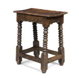 An English oak joint stool, in the 17th century style, 20th century, the rectangular top raised o...