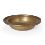 A Chinese bronze 'landscape' basin, Republic period, with a flat base and thick rim, engraved to ...
