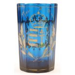 A Bohemian blue glass vase, c.1850, of decagonal shape with the arms of Hungary and Eljon a Hana ...