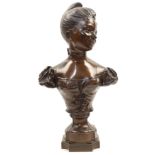 After Jules Félix Coutan, French, 1848-1939, a bronze bust of a French lady, her head turned to s...