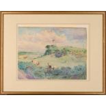 Tom Lindsay,  Scottish 1882-?-  Landscape with cows;  watercolour on paper, signed and dated 'T...