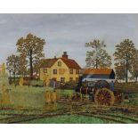 A.W. Chesher,  British 1895–1972-  Tractor in the fields;  oil on board, signed 'A.W. CHESHER' ...