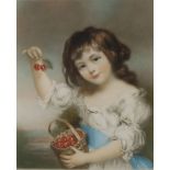 Arthur Leonard Cox,  British 1879-?-  Small girl presenting cherries, after John Russell;  mezz...