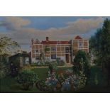 British School,  20th century-  Country House;  oil on board, bears label on reverse for the Po...