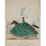 British School,  19th Century-  The Crinoline Equestrian;  hand coloured lithograph,