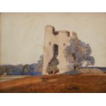 Sir Alfred East, RA, RI, PRBA, RPE,  British 1844-1913-  A Wooded landscape with a ruined castle...