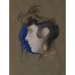 British School,  early 20th century-  Portrait of a woman in profile;  chalk pastel, signed wit...
