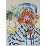 French school,  active c. 1993 -  Still life with textiles and a house plant, 1993;  watercolou...