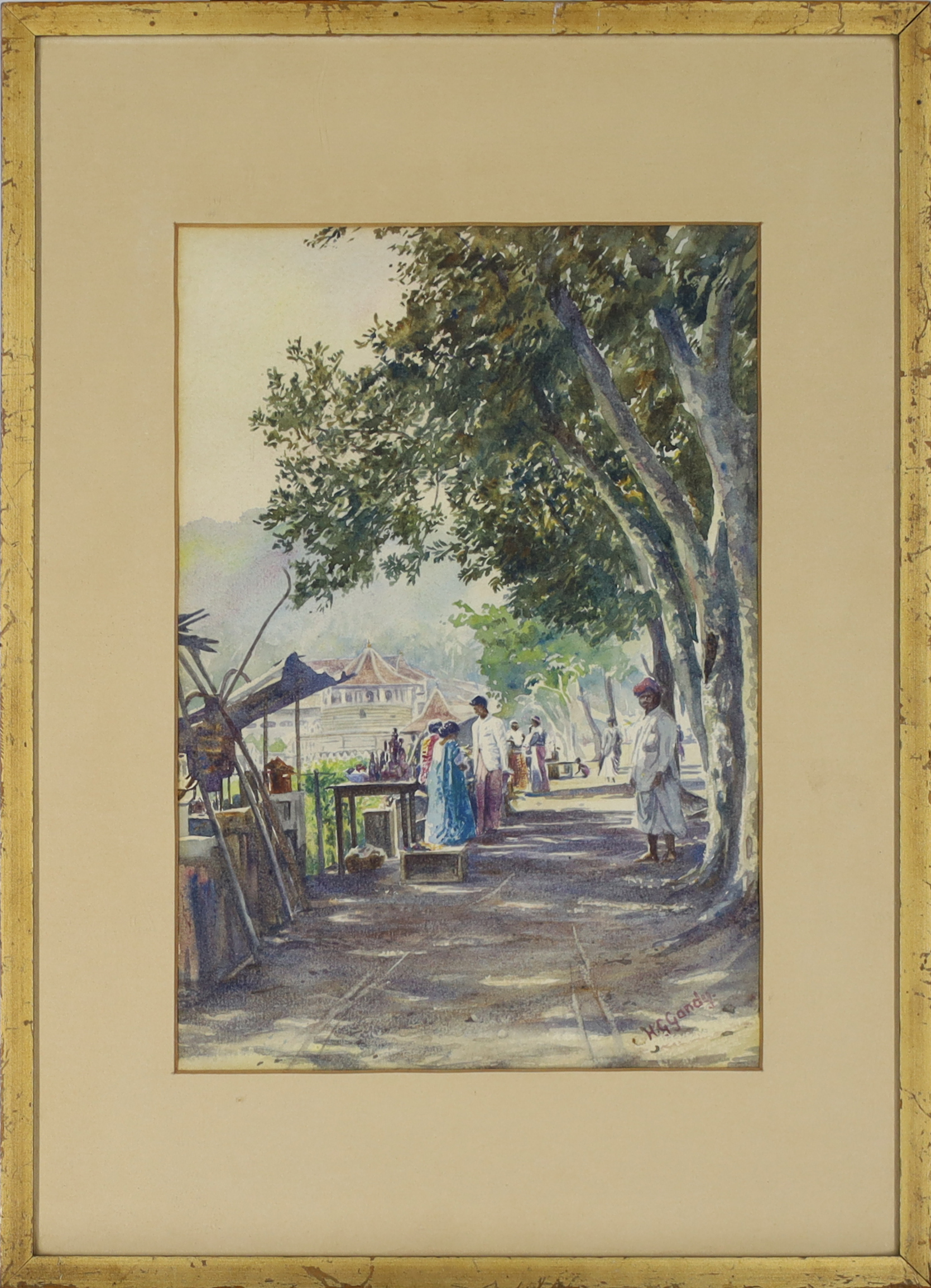 Henry George Gandy,  Irish 1879-1950 -  Street scene;  watercolour on paper, signed lower right... - Image 2 of 2