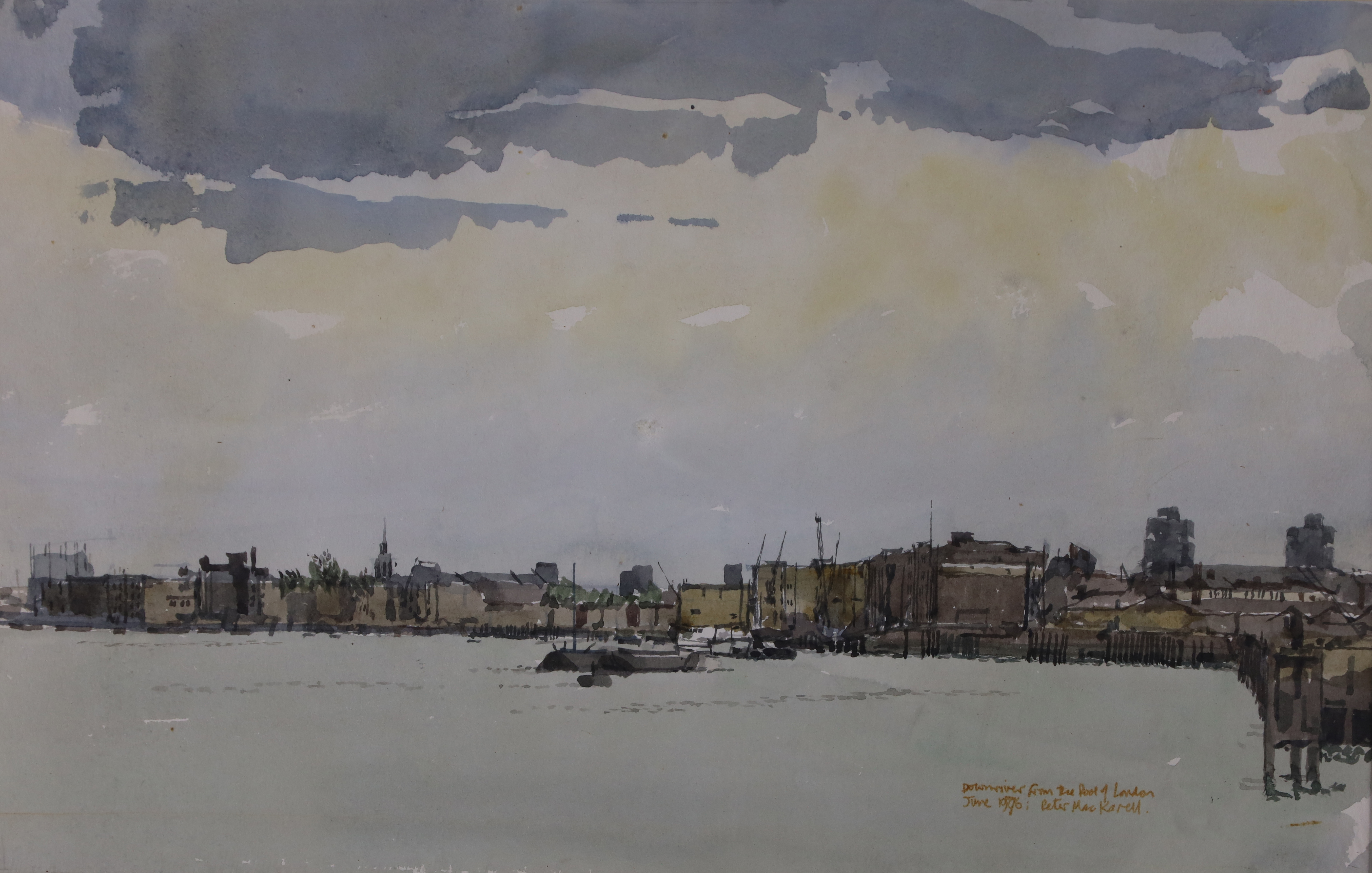 Peter MacKarell,  British 1933-1988 -  Down River from the Pool of London;  watercolour, signed...