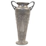 A WMF Art Nouveau pewter twin handled vase, early 20th century, with stylised floral decoration t...