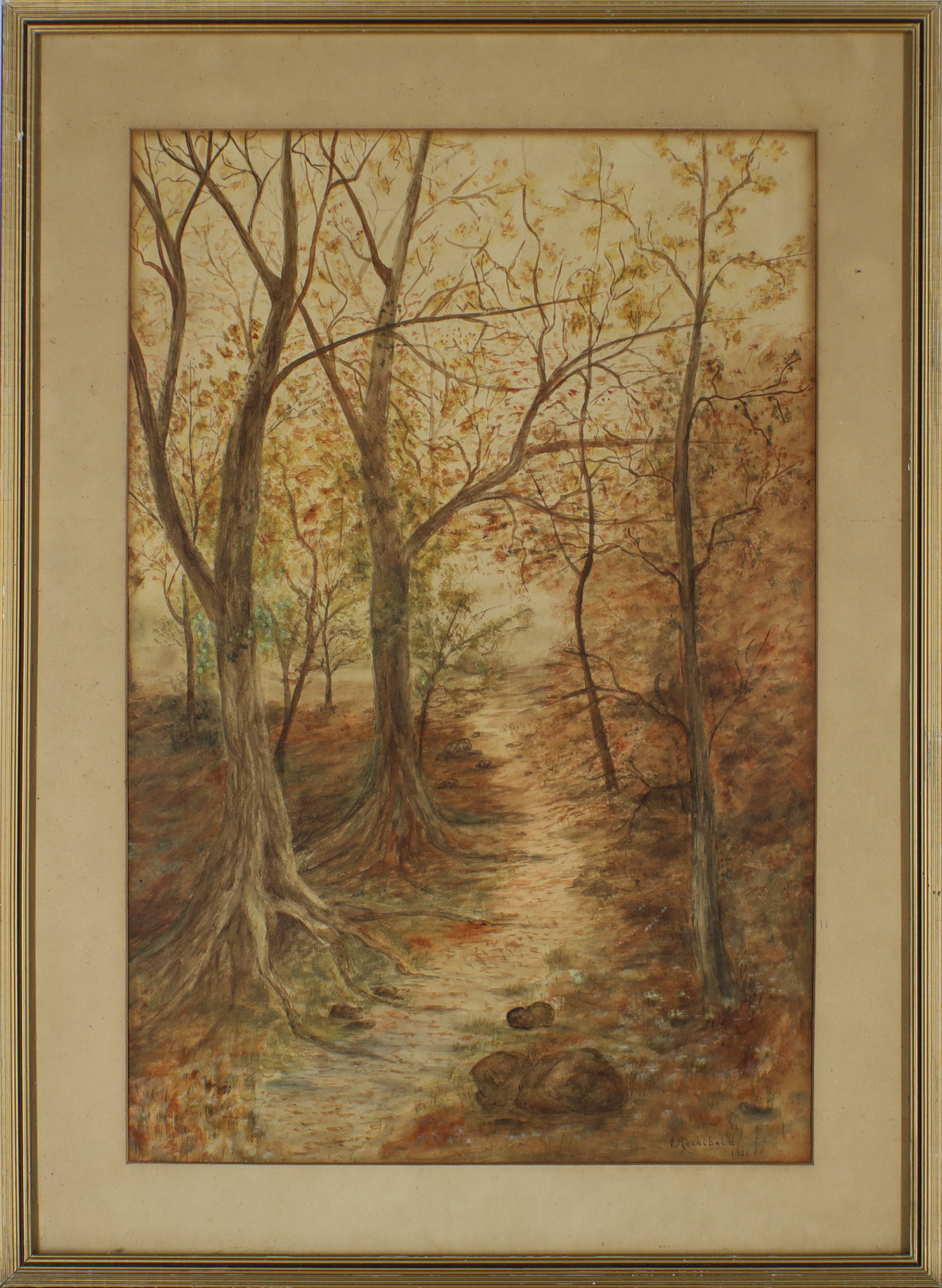I. Archibald,  active c.1921 -  Woodland path, 1921;  watercolour on paper, signed and dated lo... - Image 2 of 3