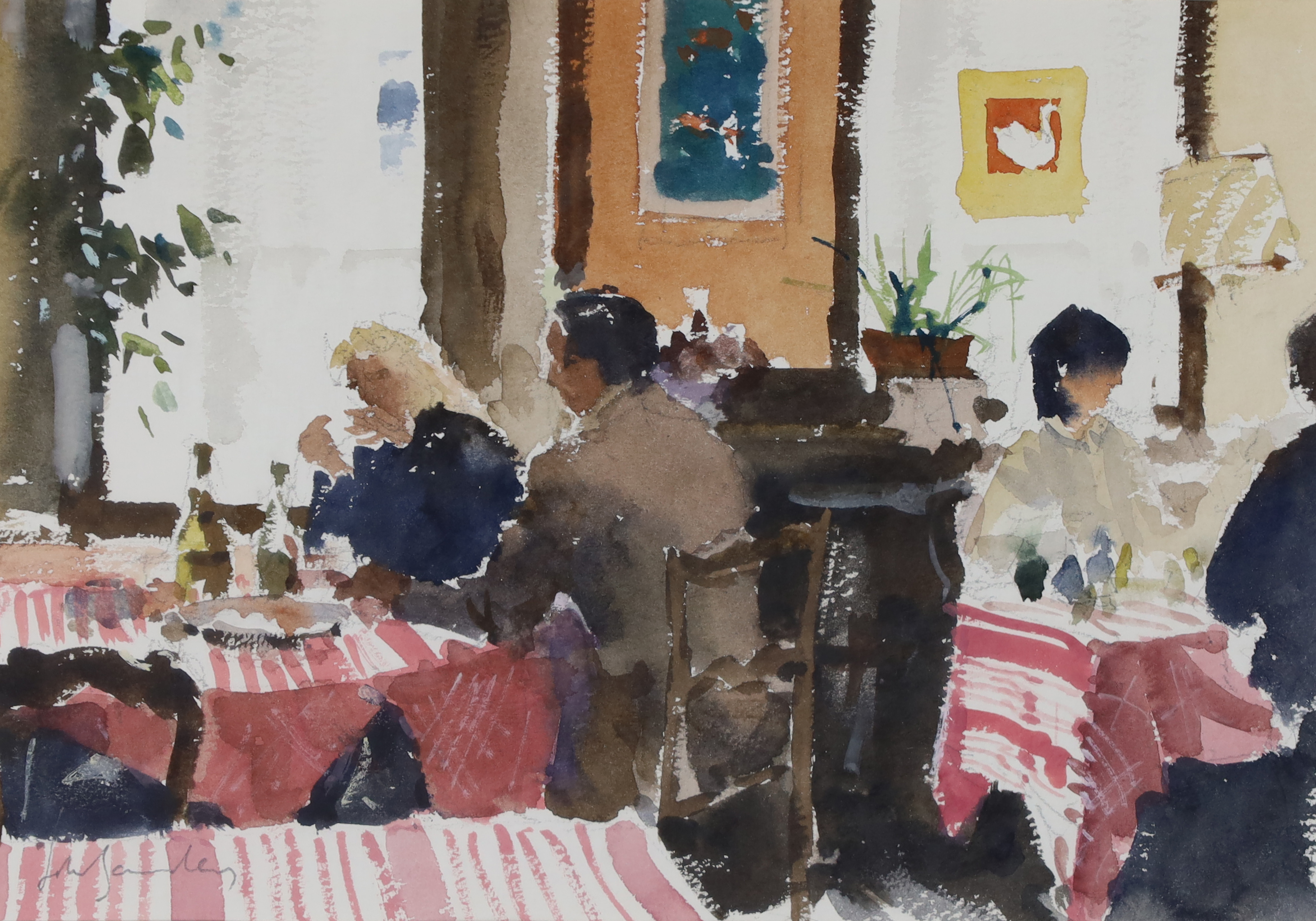 John Yardley,  British b. 1933 -  A Boulogne Cafe;  watercolour on paper, signed lower left 'Jo...