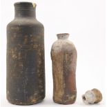 Two pieces of studio pottery, 20th century, each of elongated bottle form in archaistic manner, t...