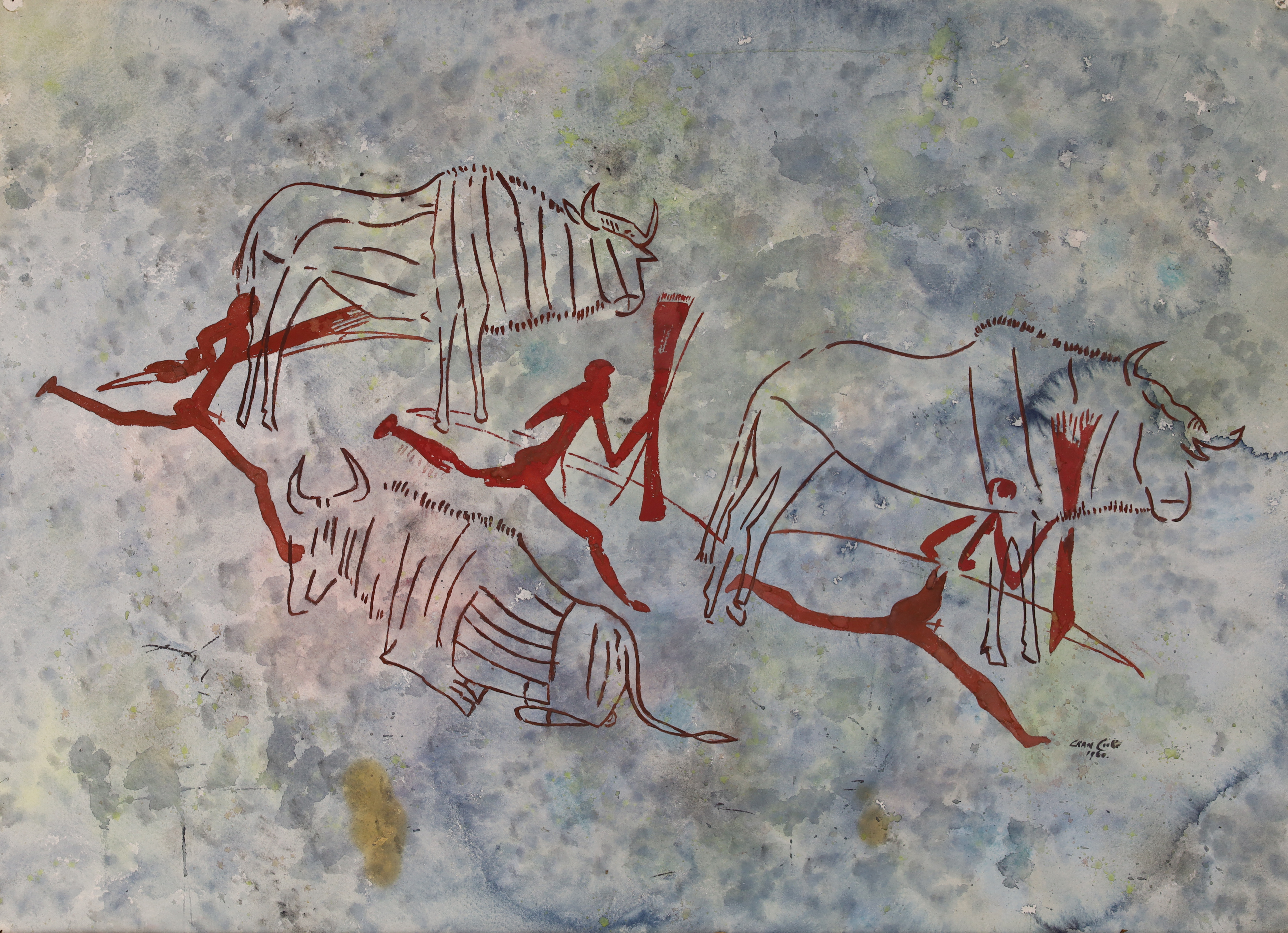 Cranmer Cooke,  British 1906-1992 -  Cave painting, 1960;  watercolour on paper, signed and dat...