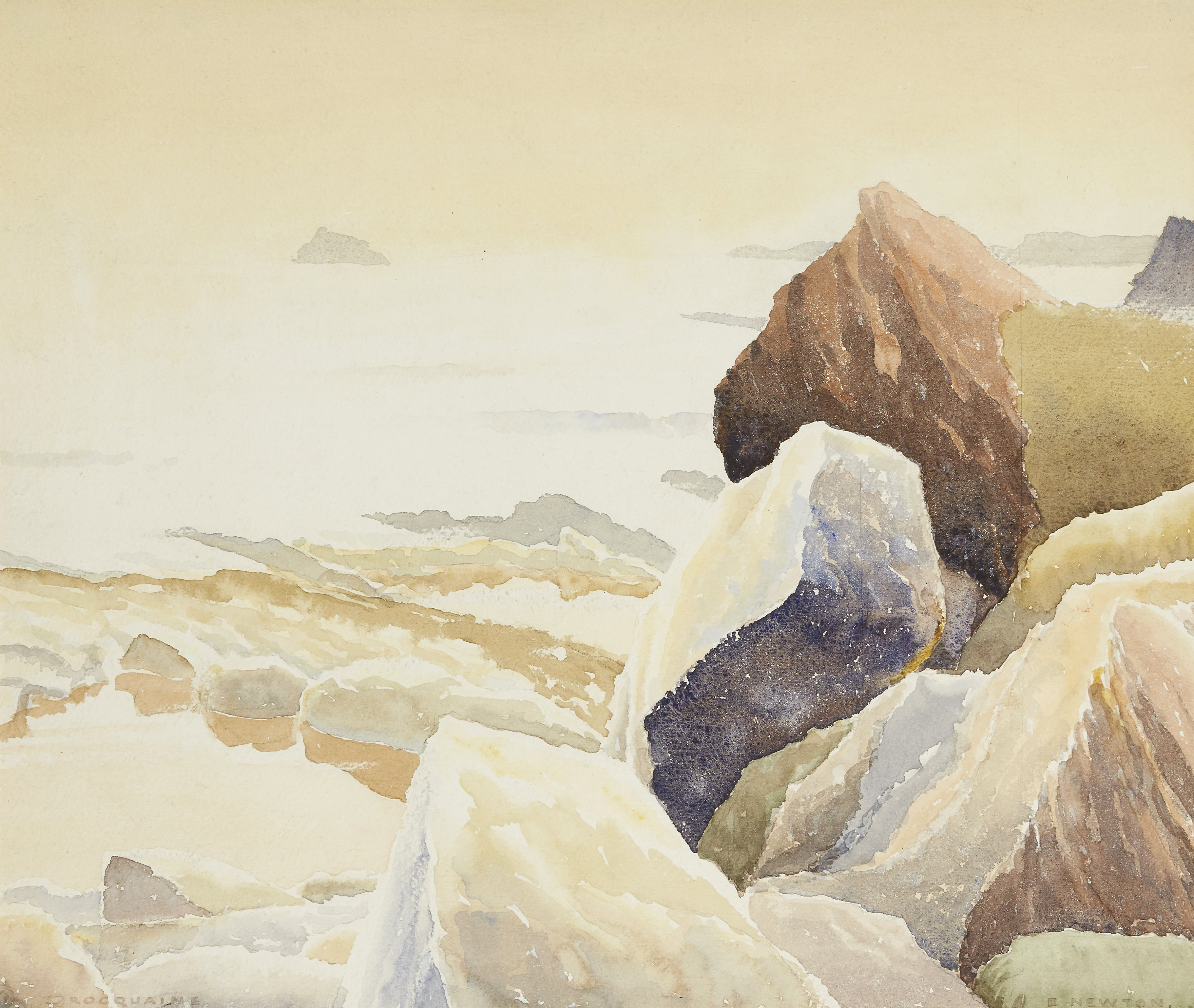 Ernest Eric Newton,  British 1901-1970-  Rocquaine;  watercolour on paper, signed lower right '...